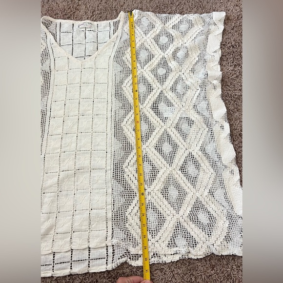 Free People Boho Crochet Kaftan Cover-Up White Cream One Size NEW - Picture 13 of 16